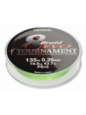 Daiwa Tournament 8 Braid Evo  chartreuse  135m  300m  1000m - round braided line